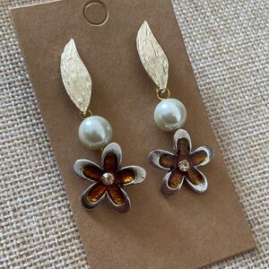 Elegant Gold and Silver Floral Drop Earrings
